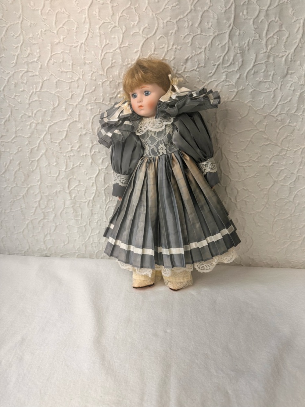 Classic Porcelain Doll in Gray Dress - Kids Toys collection vintage